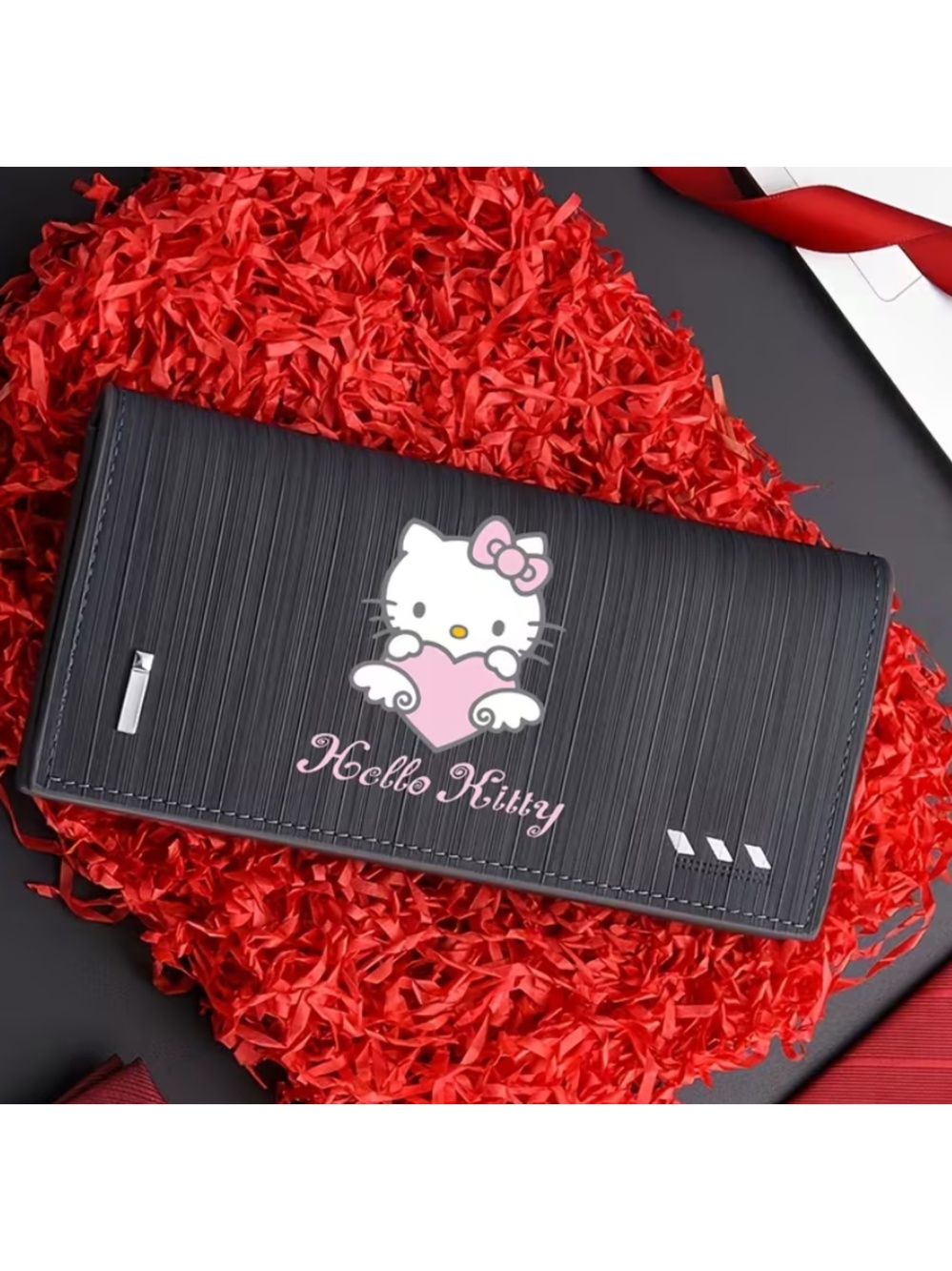 Hello Kitty Long Wallet Bifold Card Holder Cash Organizer Black PU Leather